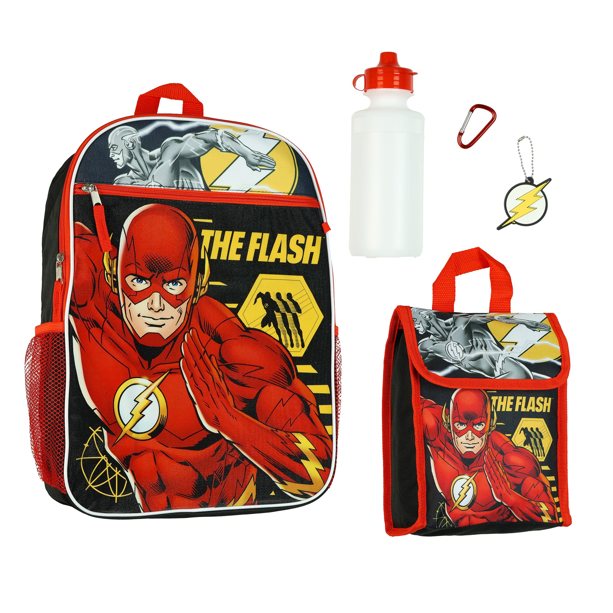 DC Comics The Flash Backpack 16" 5 Piece Set Book Bag with Lunch Box
