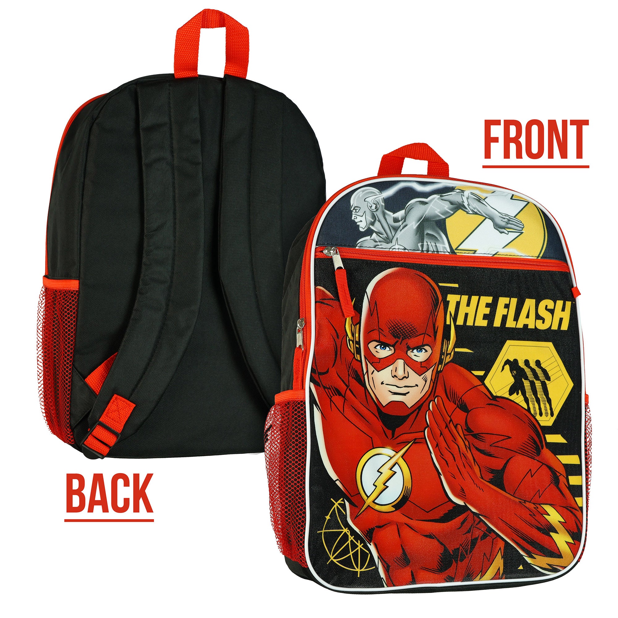 DC Comics The Flash Backpack 16" 5 Piece Set Book Bag with Lunch Box
