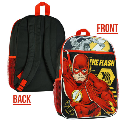 DC Comics The Flash Backpack 16" 5 Piece Set Book Bag with Lunch Box