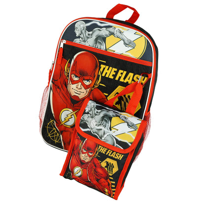 DC Comics The Flash Backpack 16" 5 Piece Set Book Bag with Lunch Box