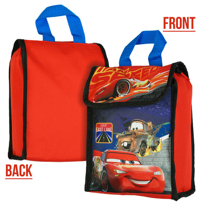 Disney Cars Backpack 5 Piece Set 16" Lightning McQueen Book Bag Lunch Box