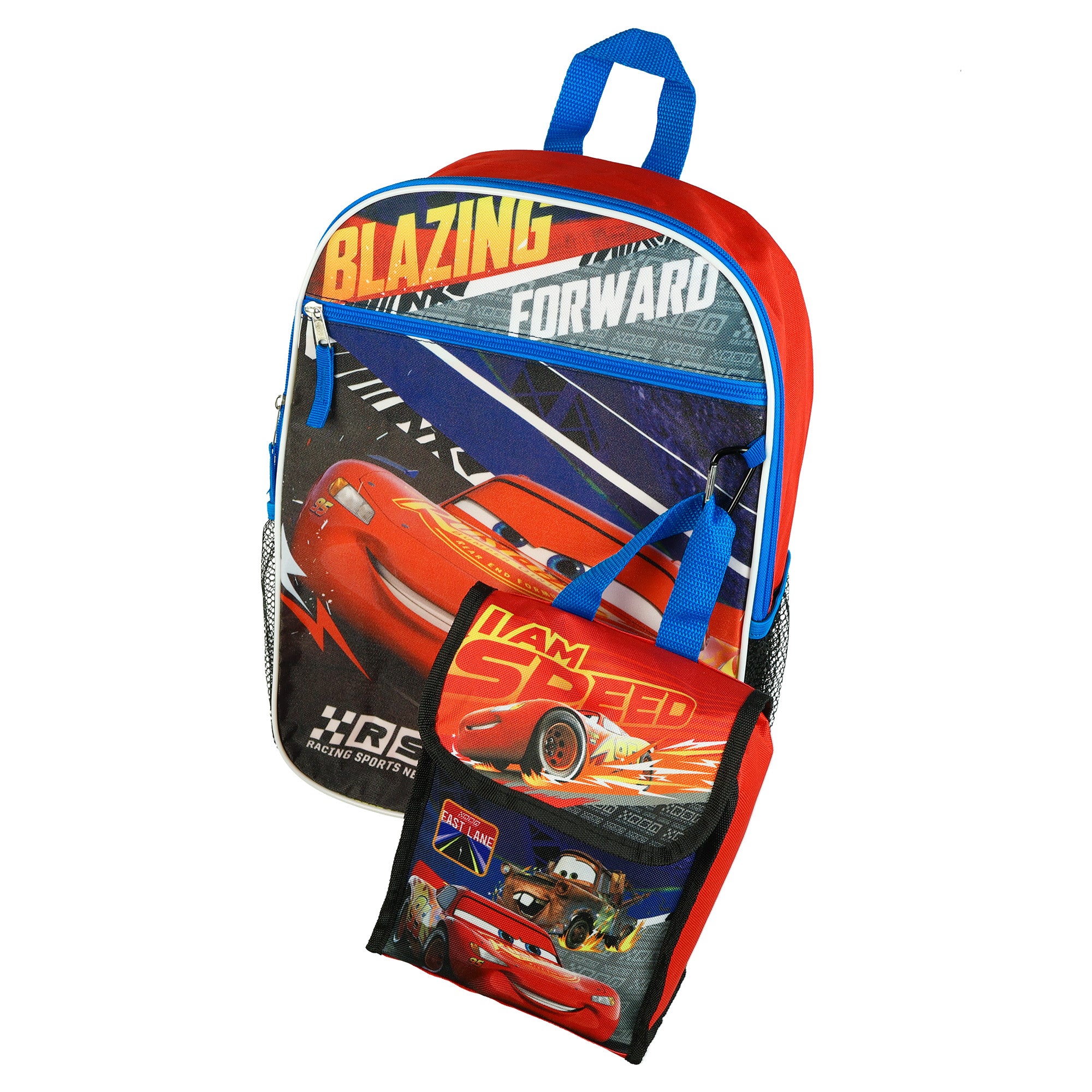 Disney Cars Backpack 5 Piece Set 16" Lightning McQueen Book Bag Lunch Box