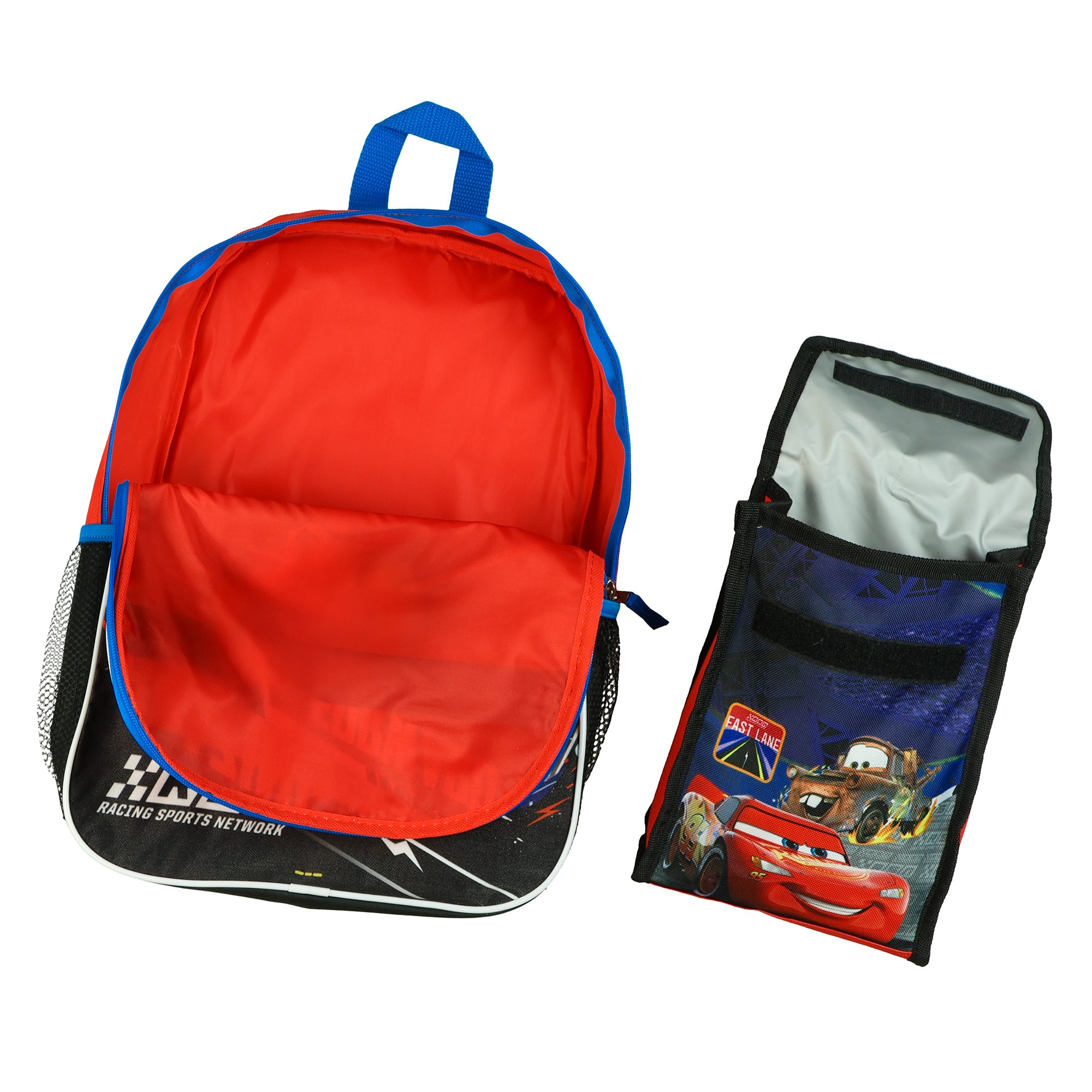 Disney Cars Backpack 5 Piece Set 16" Lightning McQueen Book Bag Lunch Box