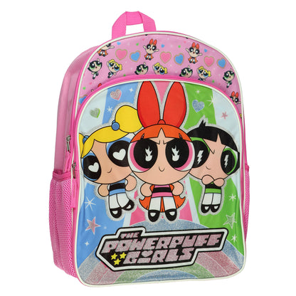 The Powerpuff Girls Backpack Blossom Buttercup Bubbles Sparkly 16" Bookbag