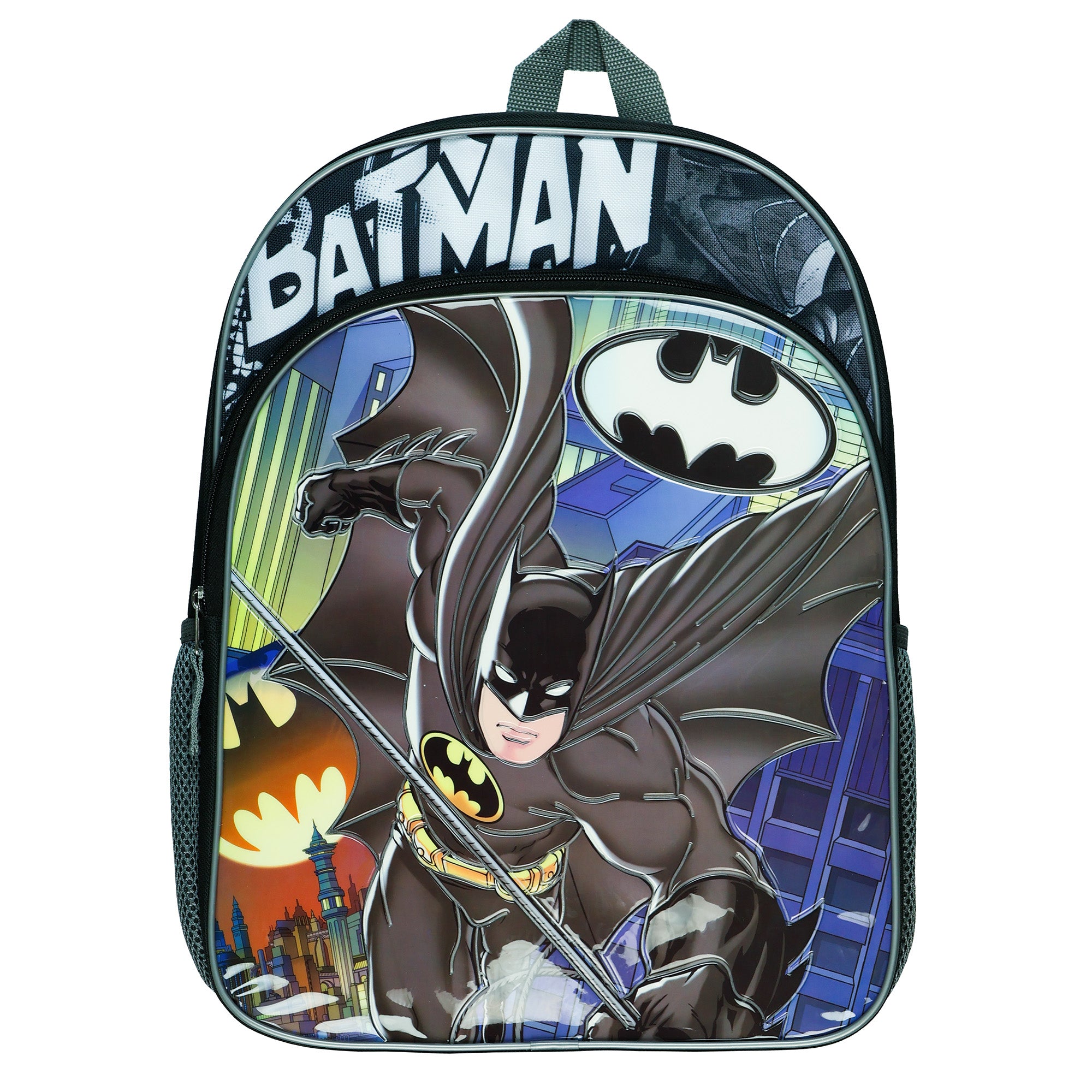 DC Comics Batman Backpack Gotham City 16" Bookbag with Adjustable Shoulder Straps