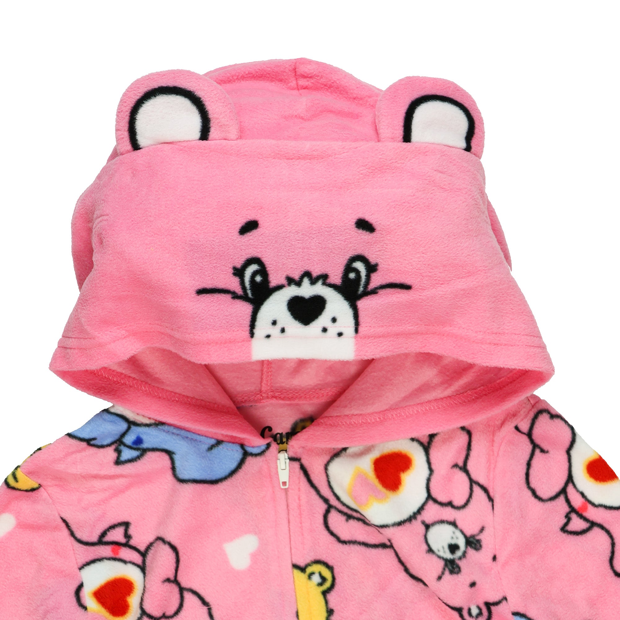 Care Bears Union Suit Girls' Full Zip Hooded Lounge Pajamas