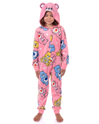 Care Bears Union Suit Girls' Full Zip Hooded Lounge Pajamas