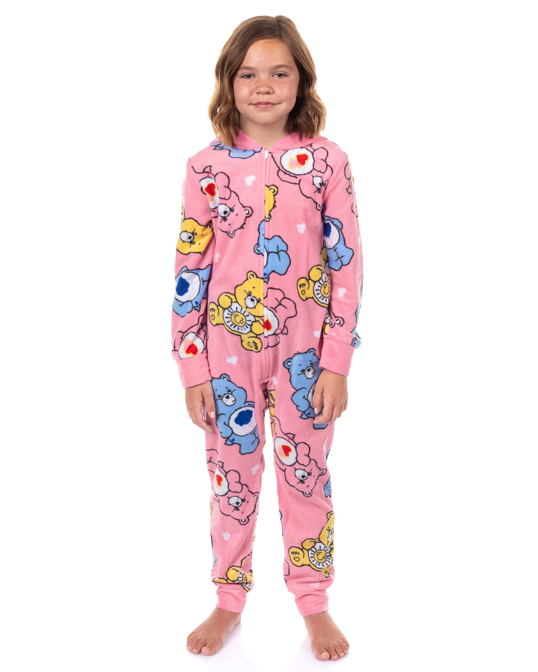 Care Bears Union Suit Girls' Full Zip Hooded Lounge Pajamas