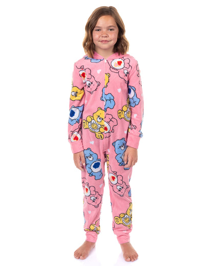 Care Bears Union Suit Girls' Full Zip Hooded Lounge Pajamas