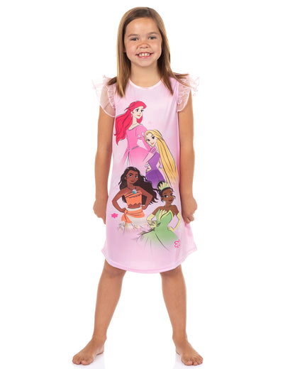 Disney Princess Nightgown Girls' Princess Group Ruffle Sleeve Sleepwear (4)
