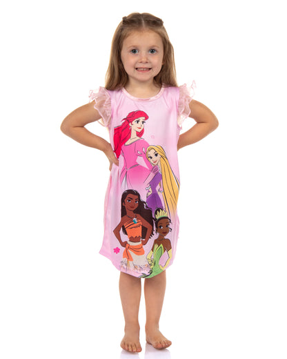 Disney Princess Nightgown Girls' Princess Group Ruffle Sleeve Sleepwear (4)