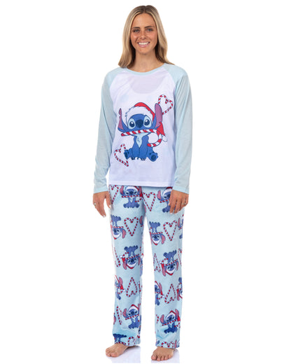 Disney Stitch Christmas Pajamas Men's Candy Cane 2 Piece PJ Lounge Set
