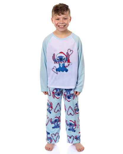 Disney Stitch Christmas Pajamas Men's Candy Cane 2 Piece PJ Lounge Set