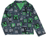 Minecraft Kid's AOP Creeper & Icons 2-Piece Button Down Coat Pajama Pant Set