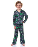 Minecraft Kid's AOP Creeper & Icons 2-Piece Button Down Coat Pajama Pant Set