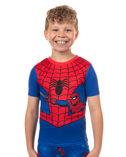 Marvel Spider-Man Pajamas Boy's Snug Fit Short Sleeve Shirt and Pant Set