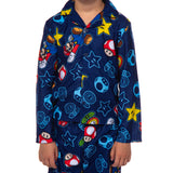 Super Mario Kid's AOP Icons 2-Piece Button Down Coat Pajama Pant Set