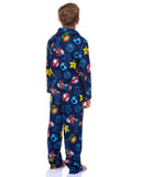 Super Mario Kid's AOP Icons 2-Piece Button Down Coat Pajama Pant Set