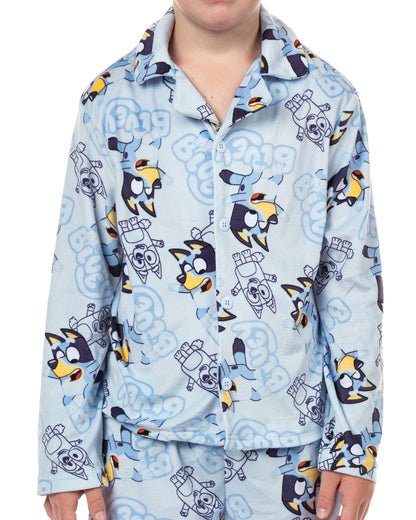 Bluey Pajamas Boys' 2-Piece Coat Front Flannel Lounge Sleep Set