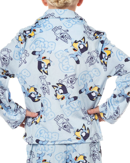 Bluey Pajamas Boys' 2-Piece Coat Front Flannel Lounge Sleep Set