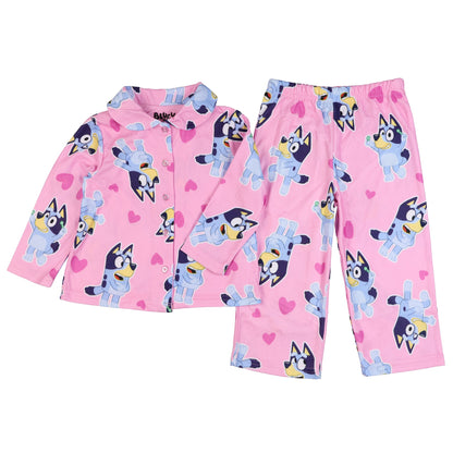 Bluey Pajamas Toddler Girl's Hearts 2 Piece Long Sleeve Button Up Sleep Set