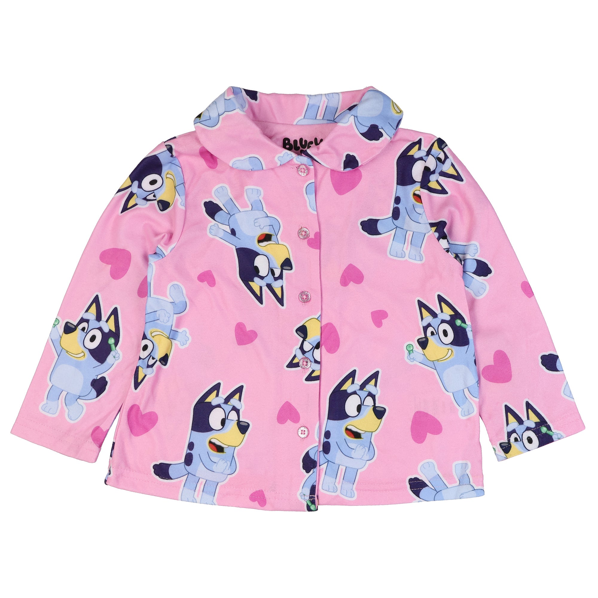 Bluey Pajamas Toddler Girl's Hearts 2 Piece Long Sleeve Button Up Sleep Set