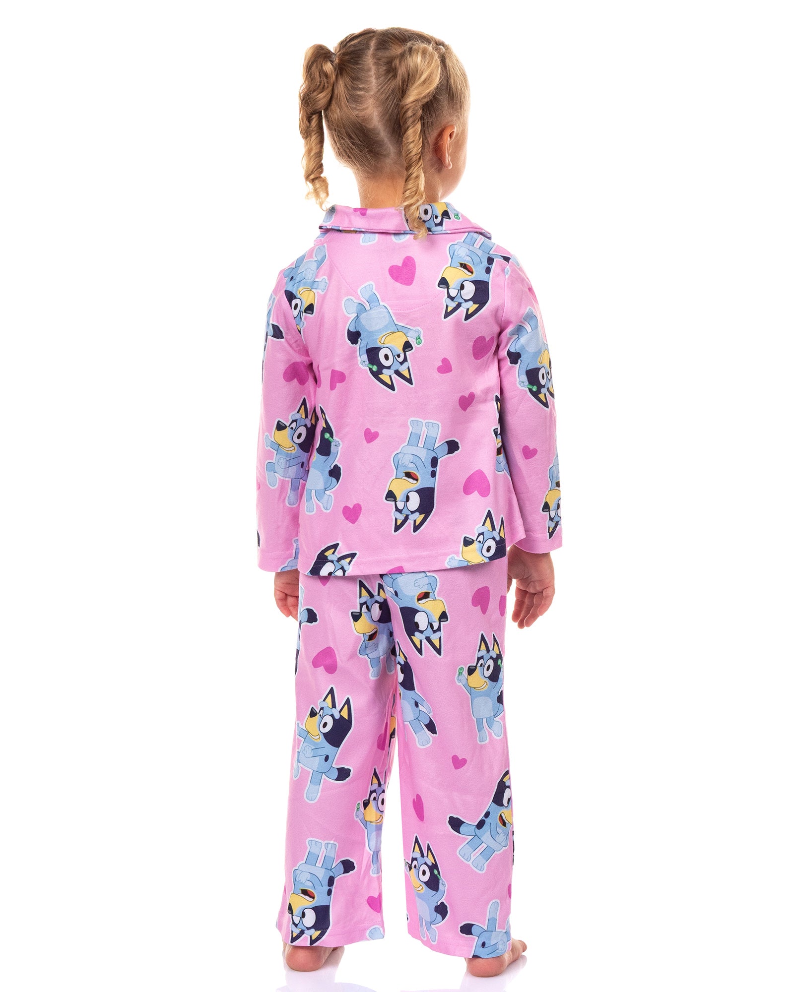 Bluey Pajamas Toddler Girl's Hearts 2 Piece Long Sleeve Button Up Sleep Set