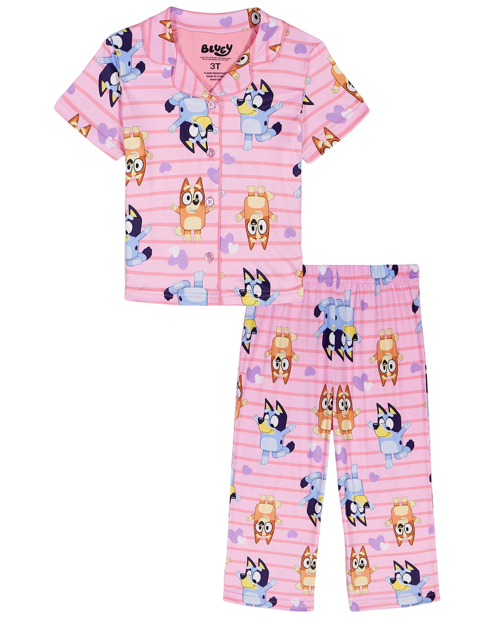 Bluey Pajamas Toddler Girl's Bluey and Bingo Short Sleeve Button Up Set