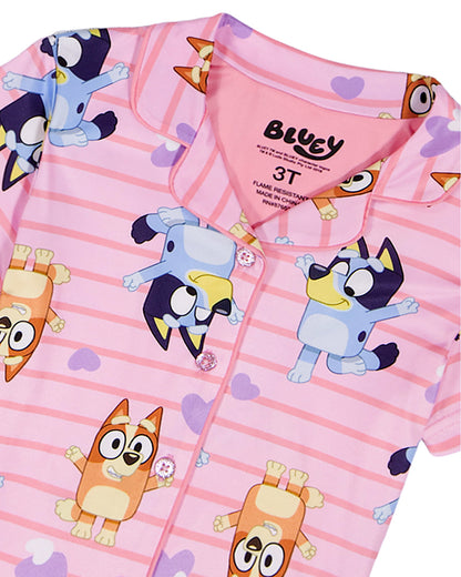 Bluey Pajamas Toddler Girl's Bluey and Bingo Short Sleeve Button Up Set