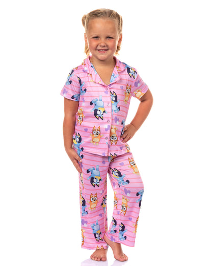 Bluey Pajamas Toddler Girl's Bluey and Bingo Short Sleeve Button Up Set