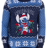 Disney Stitch Men's Nice-Ish Holiday Lights Pullover Crewneck Sweater