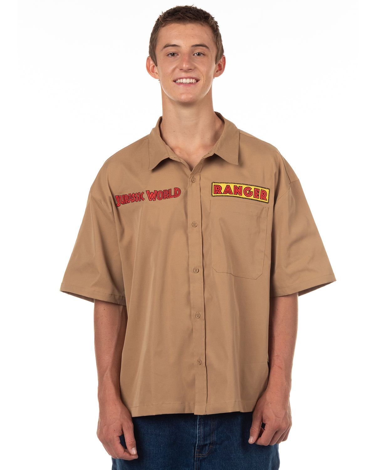 Jurassic World Men's Ranger Button Up Shirt Short Sleeve Costume Top