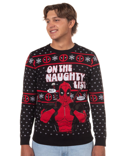 Marvel Deadpool Men's On The Naughty List Pullover Crewneck Sweater