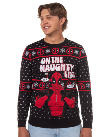 Marvel Deadpool Men's On The Naughty List Pullover Crewneck Sweater