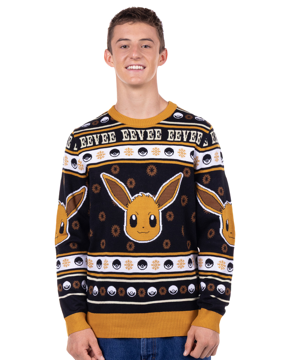 Pokemon Ugly Christmas Sweater Adult Eevee Knit Crewneck Pullover