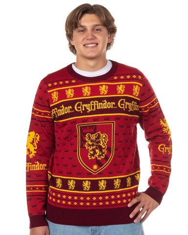 Harry Potter Sweater Men's Hogwarts House Crests Logo Ugly Sweater for Christmas
