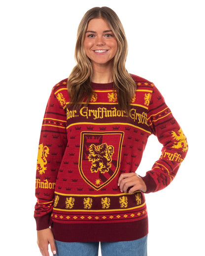Harry Potter Sweater Men's Hogwarts House Crests Logo Ugly Sweater for Christmas