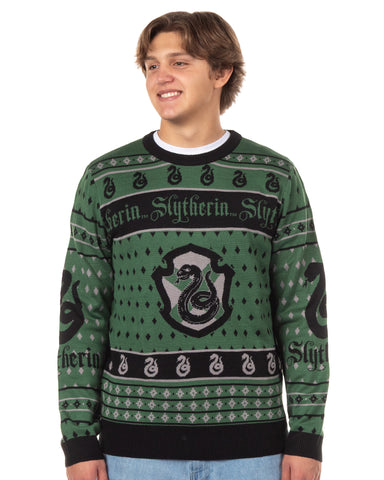 Harry Potter Sweater Men's Hogwarts House Crests Logo Ugly Sweater for Christmas