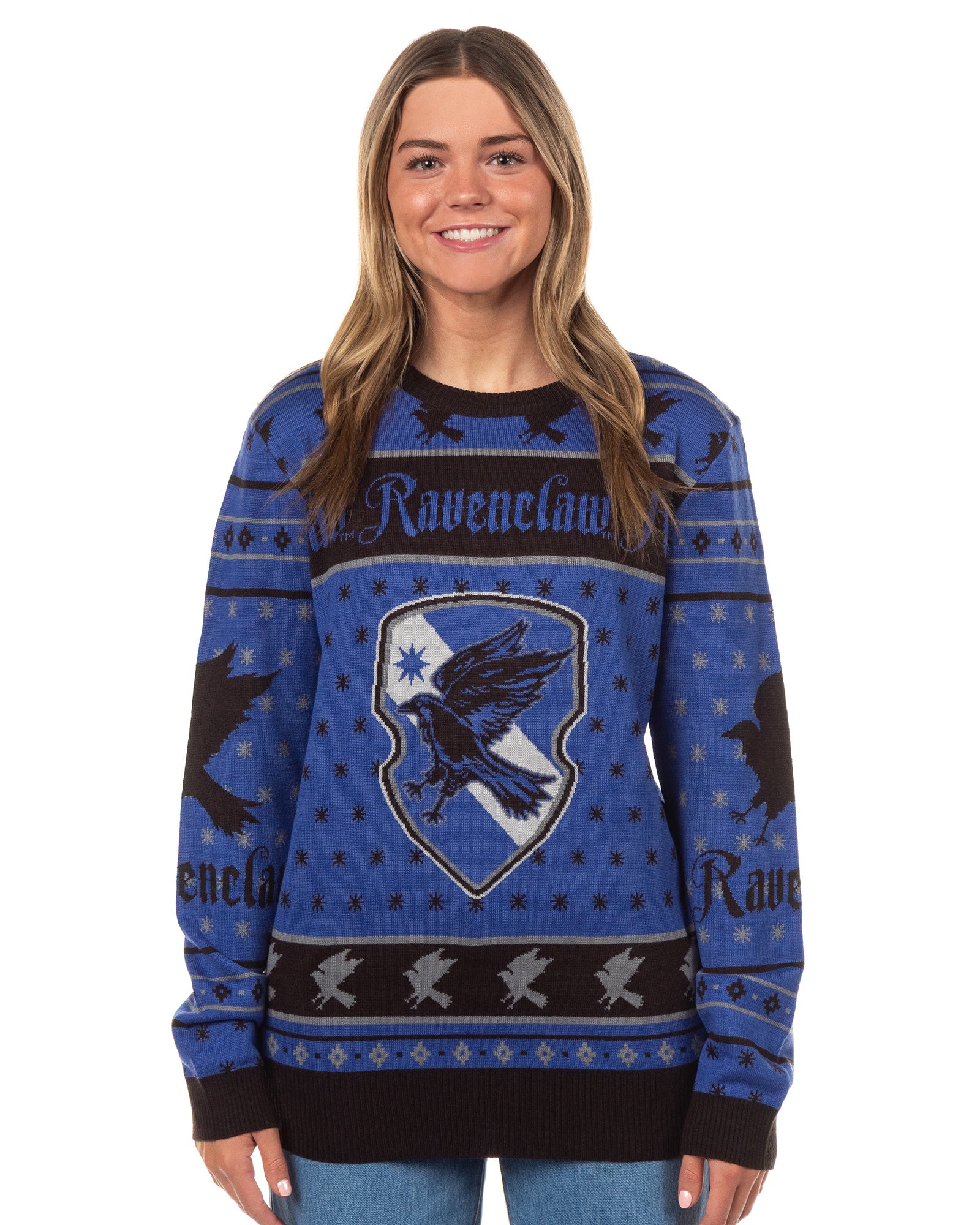 Harry Potter Sweater Men's Hogwarts House Crests Logo Ugly Sweater for Christmas