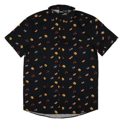 Fourth Of July Mens Hamburgers Flags Hot Dogs Adult Button Up Shirt
