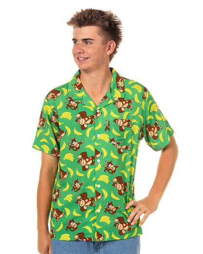 Nintendo Donkey Kong Hawaiian Shirt Men's Button Up Woven Top