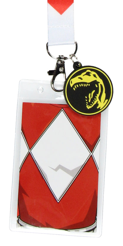 Power Rangers Red Ranger ID Lanyard Badge Holder w Tyrannosaurus Rubber Pendant