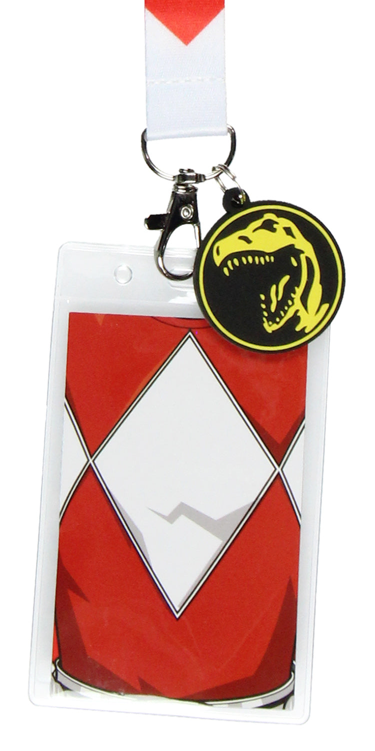 Power Rangers Red Ranger ID Lanyard Badge Holder w Tyrannosaurus Rubber Pendant