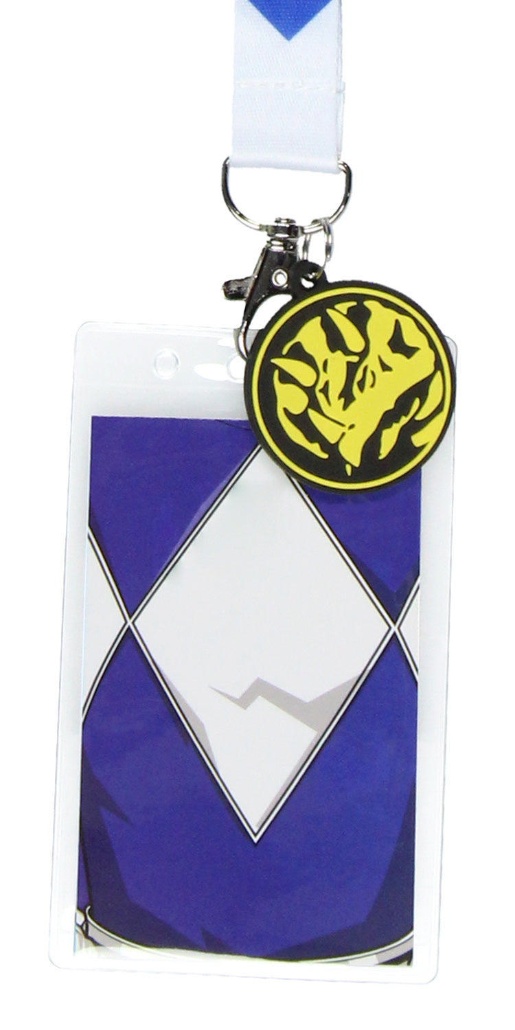 Power Rangers Blue Ranger ID Lanyard Badge Holder w Triceratops Rubber Pendant