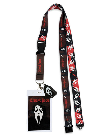Ghostface Breakaway Lanyard Blood Splatter ID Badge Holder With 2" Rubber Charm