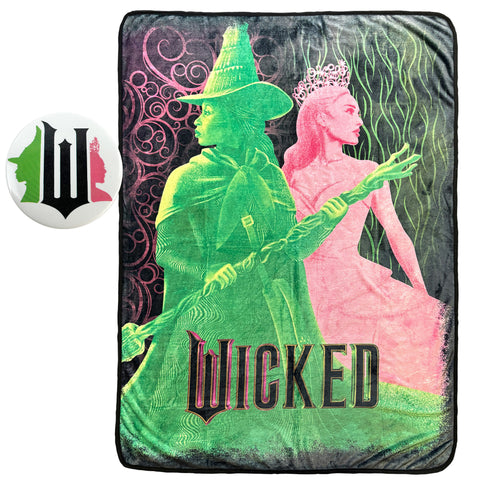 Wicked Blanket With Matching Button Elphaba and Galinda Throw 45" X 60"