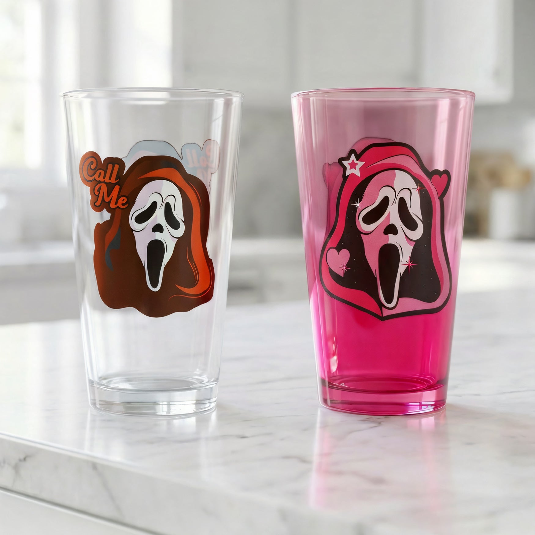 Ghost Face Pint Glasses 2 Pack Call Me Horror Movie 16 Oz Drinking Tumblers