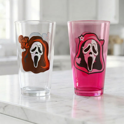Ghost Face Pint Glasses 2 Pack Call Me Horror Movie 16 Oz Drinking Tumblers