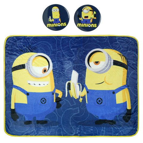 Minions Throw Blanket We Love Bananas Plush Fleece Throw With Buttons 45" X 60"