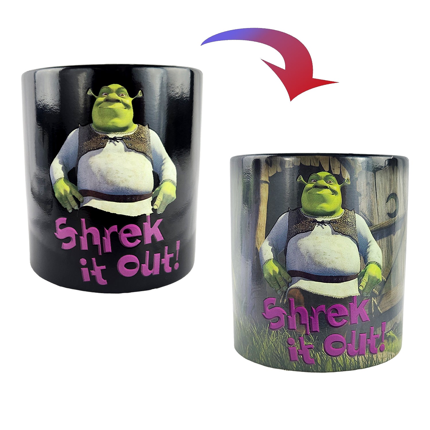 Shrek Mug Heat Activated Scene Changing Shrek It Out 15 oz Ceramic Coffee Cup